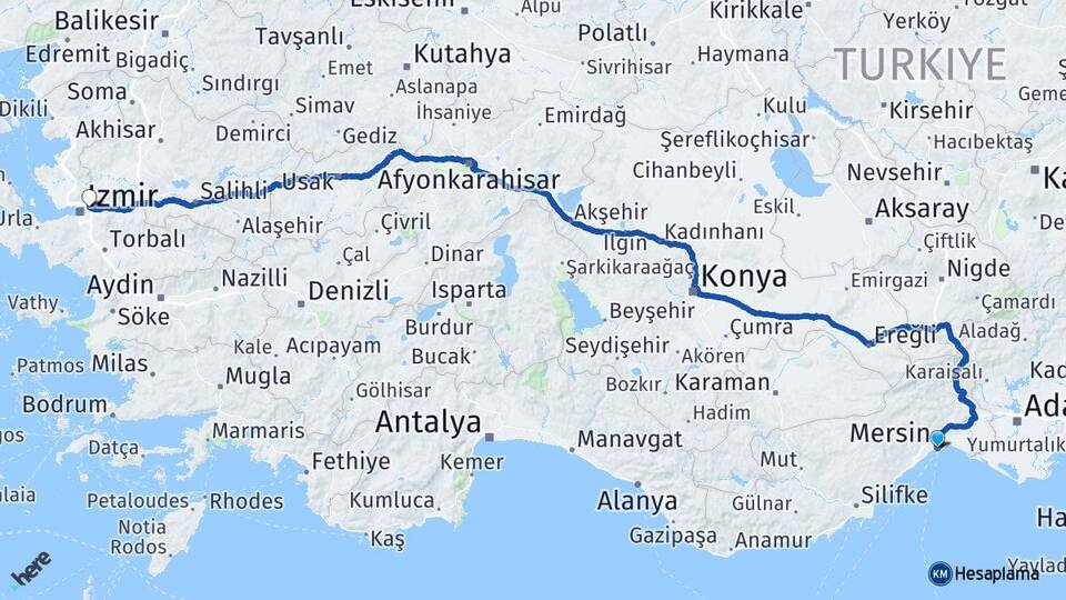 Mersin Bornova İzmir Arası Kaç Km - Yol Haritası