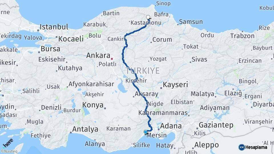 Mersin Boyabat Sinop Arası Kaç Km - Yol Haritası