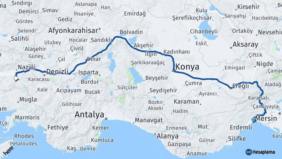 Mersin Bozdoğan Aydın Arası Kaç Km - Yol Haritası