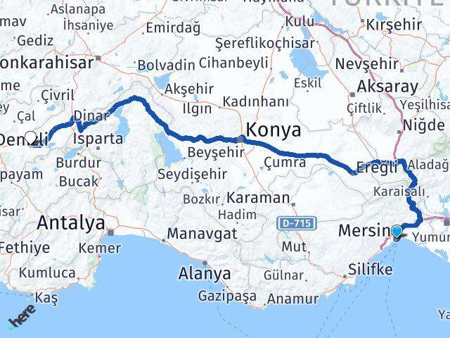 Mersin Bozkurt Denizli Arası Kaç Km - Yol Haritası