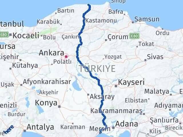 Mersin Bozkurt Kastamonu Arası Kaç Km - Yol Haritası