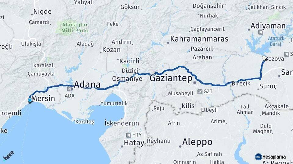 Mersin Bozova Şanlıurfa Arası Kaç Km - Yol Haritası