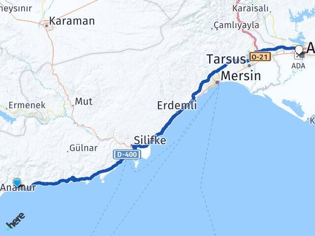 Mersin Bozyazı Adana Havalimanı Arası Kaç Km - Yol Haritası