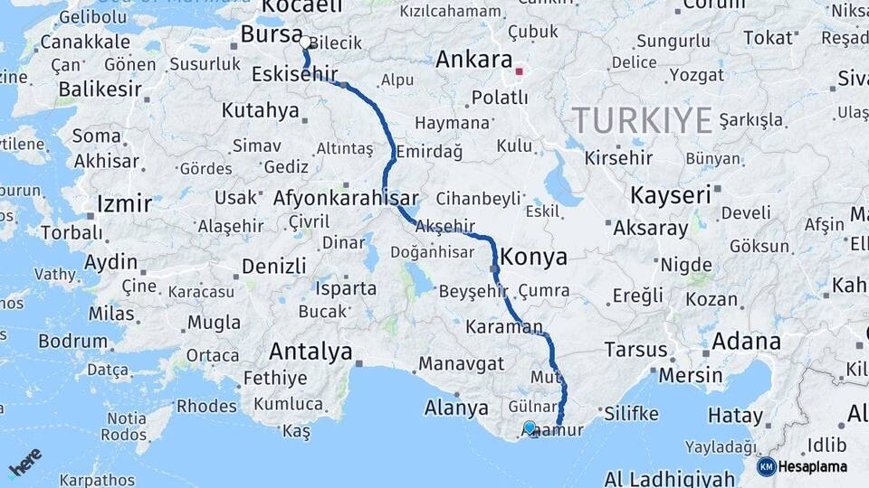Mersin Bozyazı Bilecik Arası Kaç Km - Yol Haritası