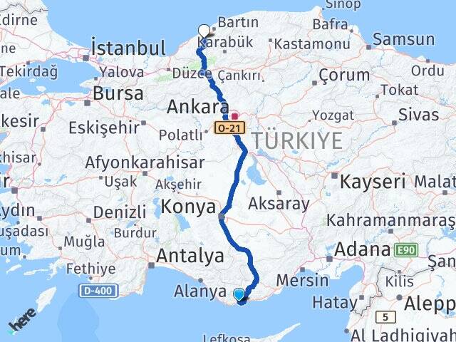 Mersin Bozyazı Çaycuma Zonguldak Arası Kaç Km - Yol Haritası