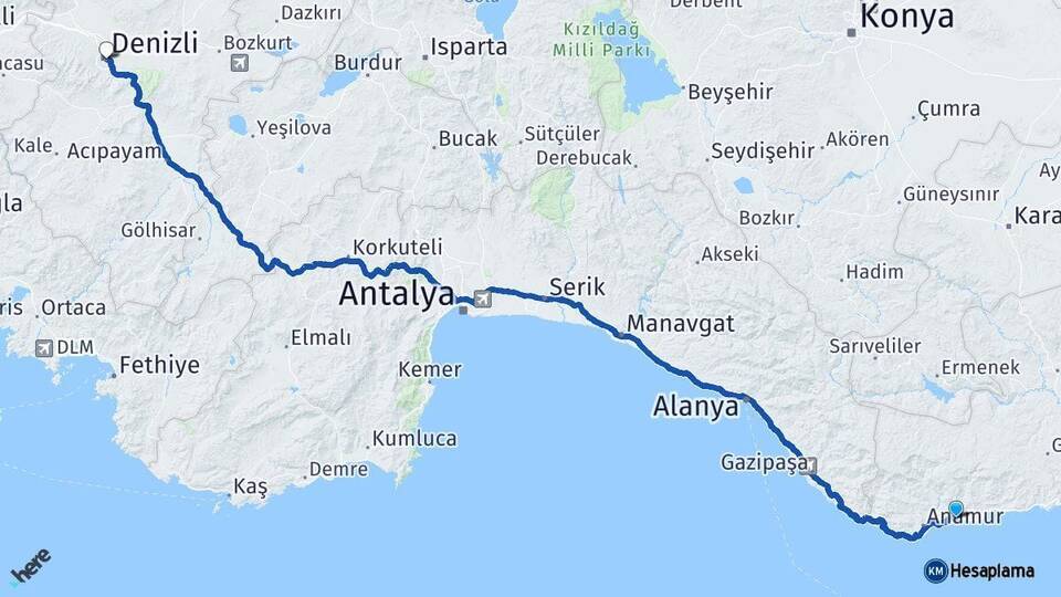Mersin Bozyazı Denizli Arası Kaç Km - Yol Haritası