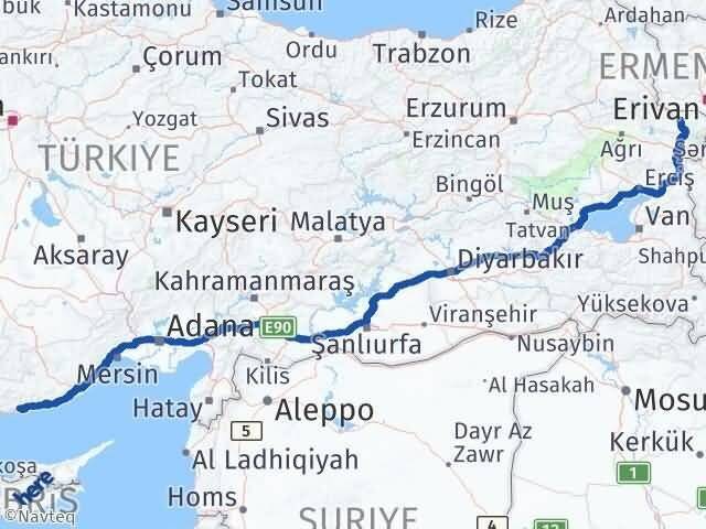 Mersin Bozyazı Iğdır Arası Kaç Km - Yol Haritası