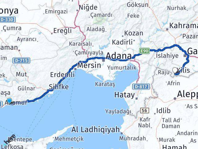 Mersin Bozyazı Kilis Arası Kaç Km - Yol Haritası
