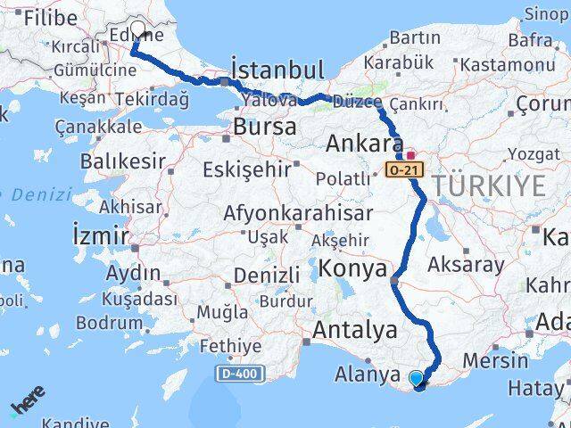 Mersin Bozyazı Kırklareli Arası Kaç Km - Yol Haritası