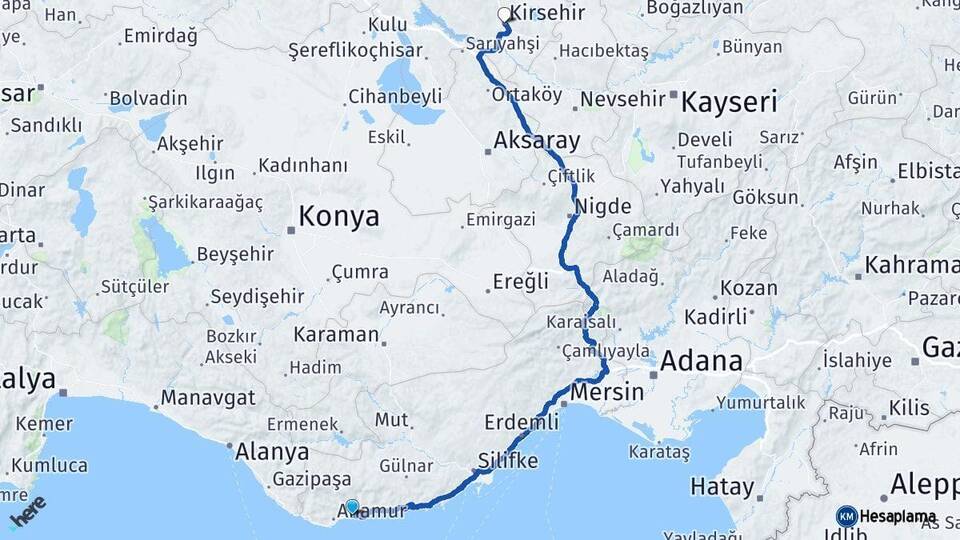 Mersin Bozyazı Kırşehir Arası Kaç Km - Yol Haritası