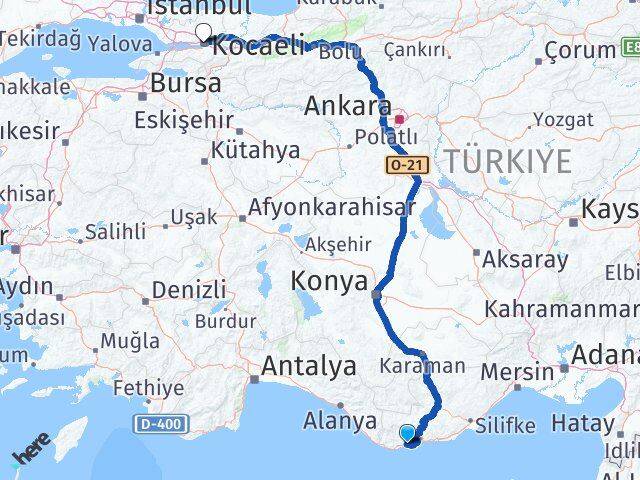 Mersin Bozyazı Kocaeli Arası Kaç Km - Yol Haritası