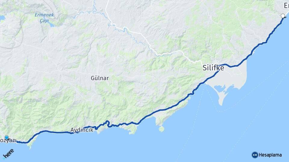 Mersin Bozyazı Limonlu Erdemli Arası Kaç Km - Yol Haritası