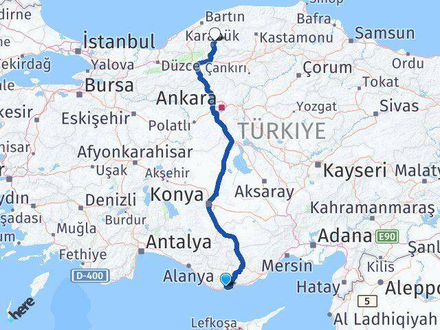 Mersin Bozyazı Safranbolu Karabük Arası Kaç Km - Yol Haritası