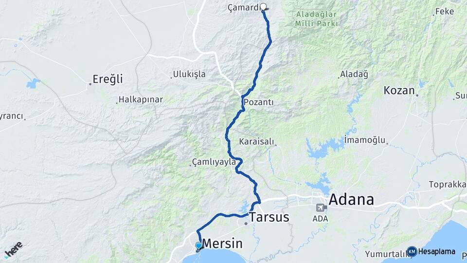 Mersin Çamardı Niğde Arası Kaç Km - Yol Haritası