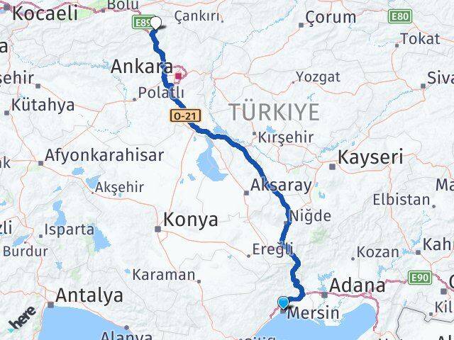 Mersin Çamlıdere Ankara Arası Kaç Km - Yol Haritası