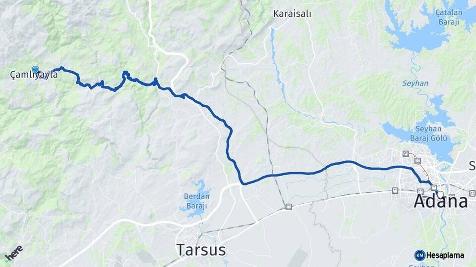 Mersin Çamlıyayla Adana Arası Kaç Km - Yol Haritası