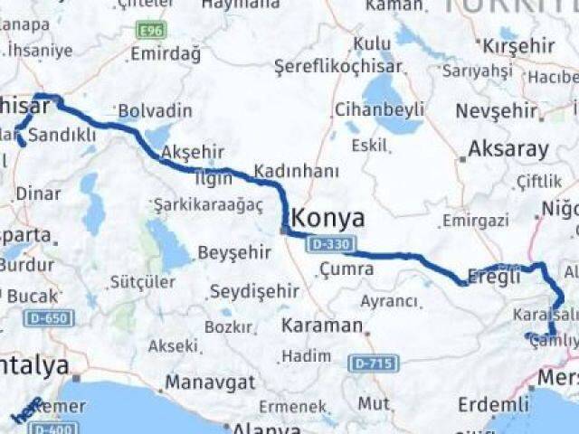 Mersin Çamlıyayla Afyonkarahisar Arası Kaç Km - Yol Haritası