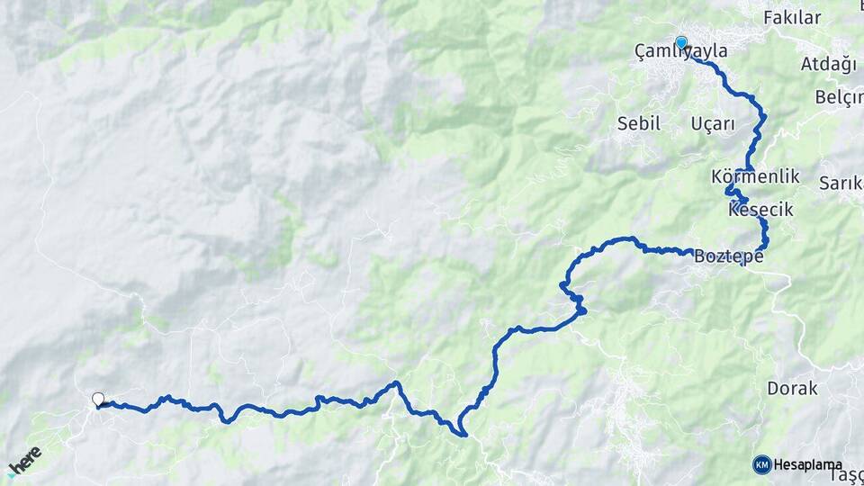 Mersin Çamlıyayla Arslanköy Toroslar Arası Kaç Km - Yol Haritası