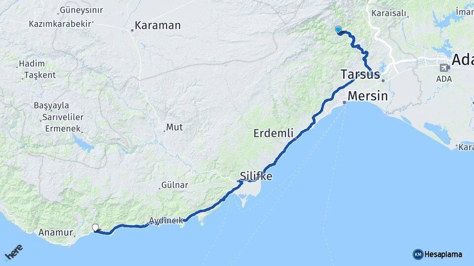 Mersin Çamlıyayla Bozyazı Arası Kaç Km - Yol Haritası