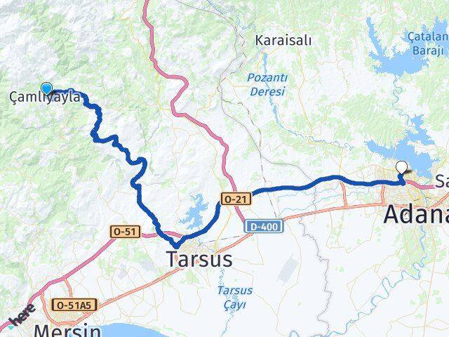 Mersin Çamlıyayla Çukurova Adana Arası Kaç Km - Yol Haritası