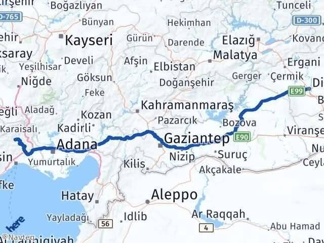 Mersin Çamlıyayla Diyarbakır Arası Kaç Km - Yol Haritası