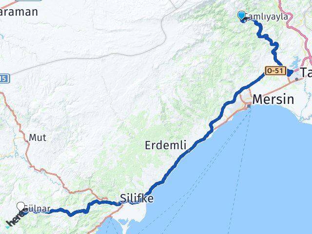 Mersin Çamlıyayla Gülnar Arası Kaç Km - Yol Haritası