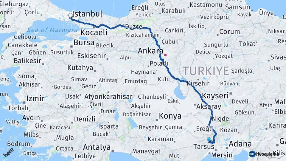 Mersin Çamlıyayla İstanbul Arası Kaç Km - Yol Haritası