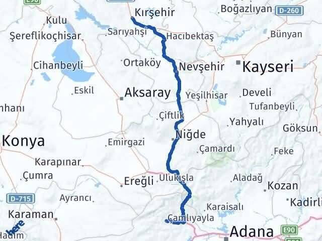 Mersin Çamlıyayla Kırşehir Arası Kaç Km - Yol Haritası