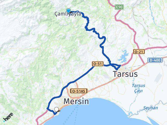 Mersin Çamlıyayla Mezitli Arası Kaç Km - Yol Haritası