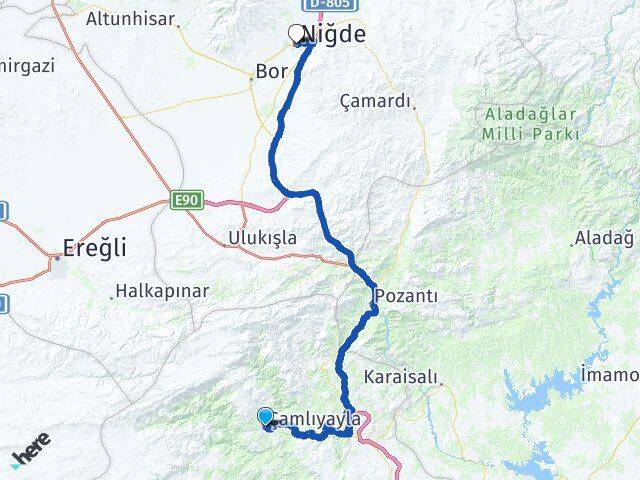 Mersin Çamlıyayla Niğde Arası Kaç Km - Yol Haritası