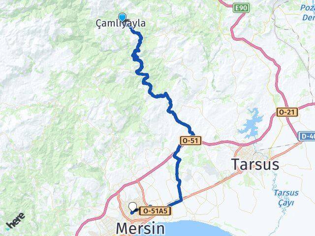 Mersin Çamlıyayla Toroslar Arası Kaç Km - Yol Haritası