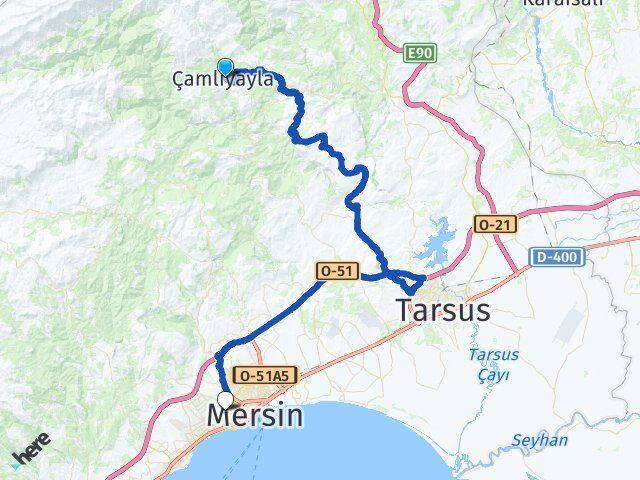 Mersin Çamlıyayla Yenişehir Arası Kaç Km - Yol Haritası