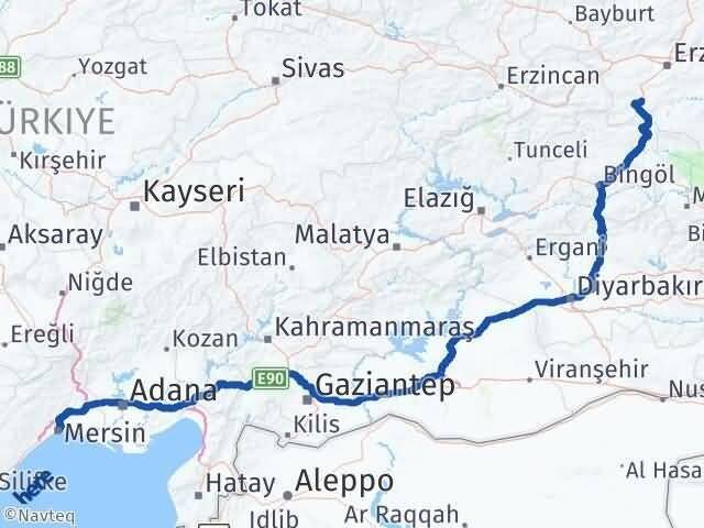 Mersin Çat Erzurum Arası Kaç Km - Yol Haritası