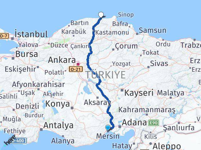 Mersin Çatalzeytin Kastamonu Arası Kaç Km - Yol Haritası