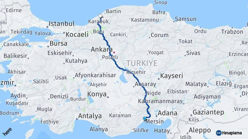 Mersin Çaycuma Zonguldak Arası Kaç Km - Yol Haritası