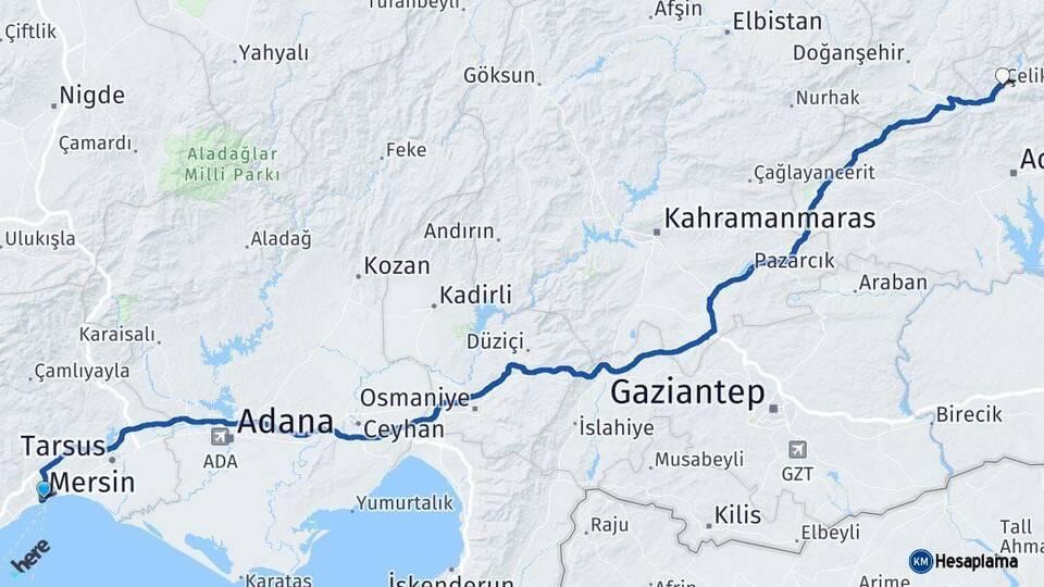 Mersin Çelikhan Adıyaman Arası Kaç Km - Yol Haritası