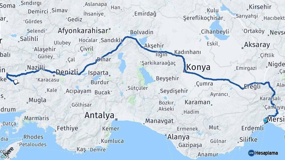 Mersin Çine Aydın Arası Kaç Km - Yol Haritası