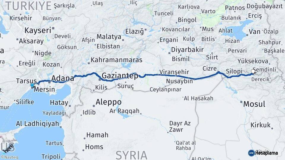 Mersin Çukurca Hakkari Arası Kaç Km - Yol Haritası