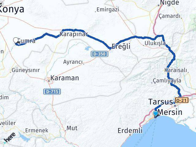 Mersin Çumra Konya Arası Kaç Km - Yol Haritası
