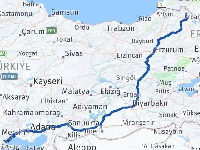 Mersin Damal Ardahan Arası Kaç Km - Yol Haritası