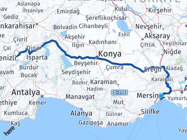 Mersin Dazkırı Afyonkarahisar Arası Kaç Km - Yol Haritası