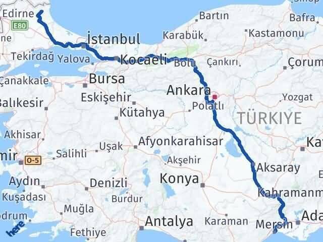 Mersin Demirköy Kırklareli Arası Kaç Km - Yol Haritası