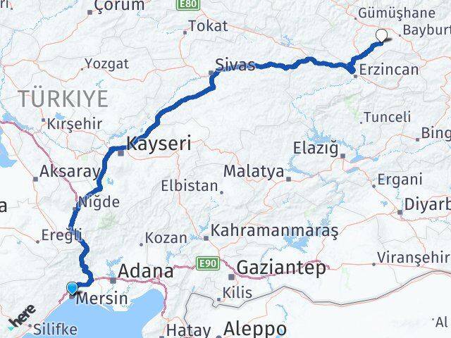 Mersin Demirözü Bayburt Arası Kaç Km - Yol Haritası