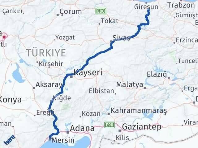 Mersin Dereli Giresun Arası Kaç Km - Yol Haritası