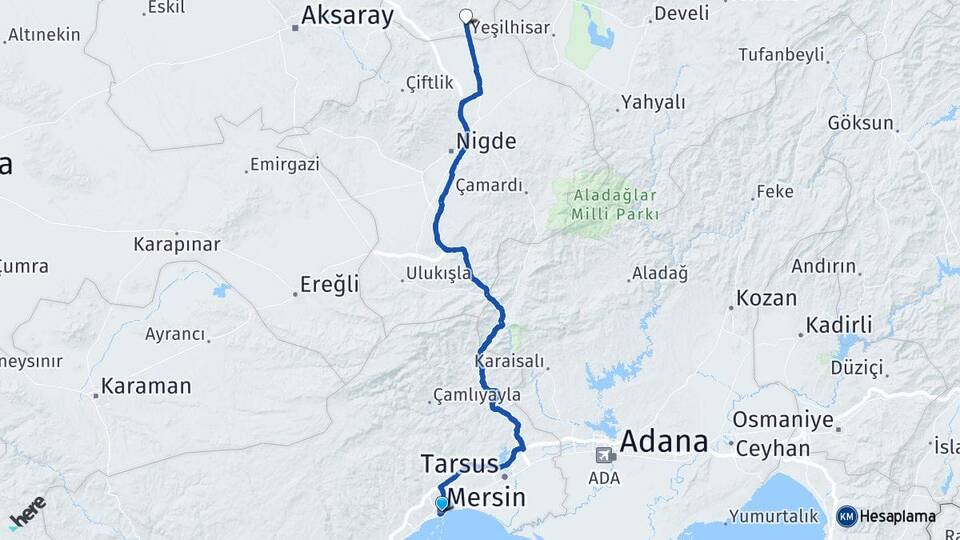 Mersin Derinkuyu Nevşehir Arası Kaç Km - Yol Haritası