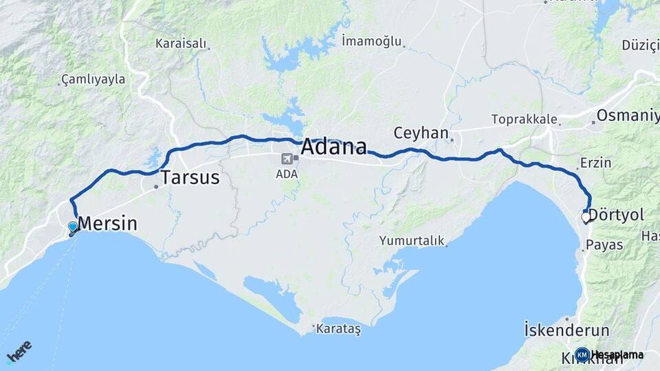 Mersin Dörtyol Hatay Arası Kaç Km - Yol Haritası