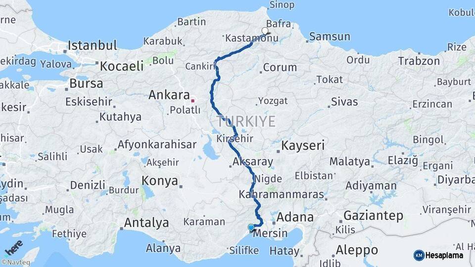 Mersin Durağan Sinop Arası Kaç Km - Yol Haritası