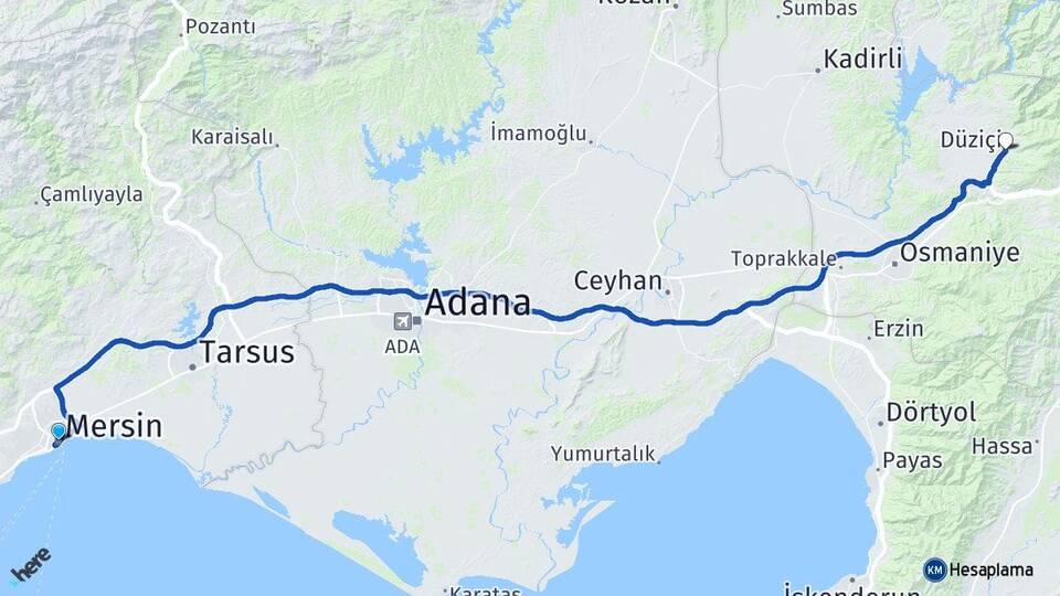 Mersin Düziçi Osmaniye Arası Kaç Km - Yol Haritası