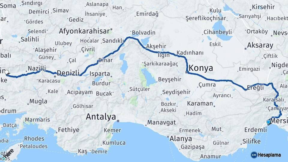 Mersin Efeler Aydın Arası Kaç Km - Yol Haritası