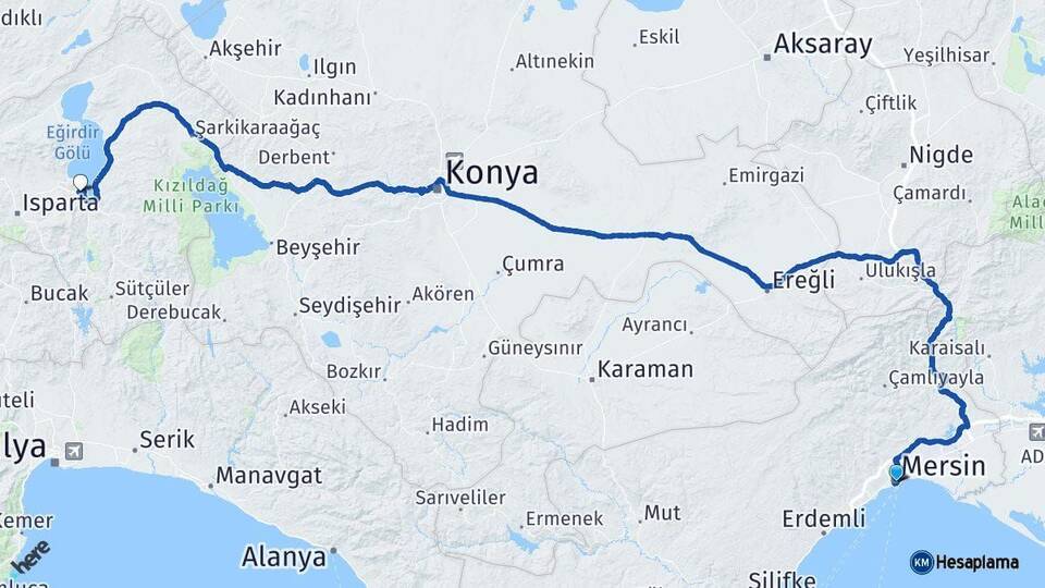 Mersin Eğirdir Isparta Arası Kaç Km - Yol Haritası